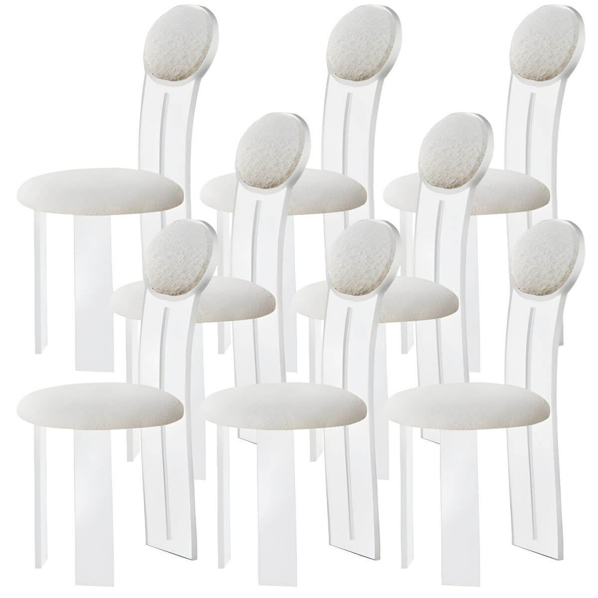 Contemporary upholstered dining chair with clear acrylic frame for kitchen seating