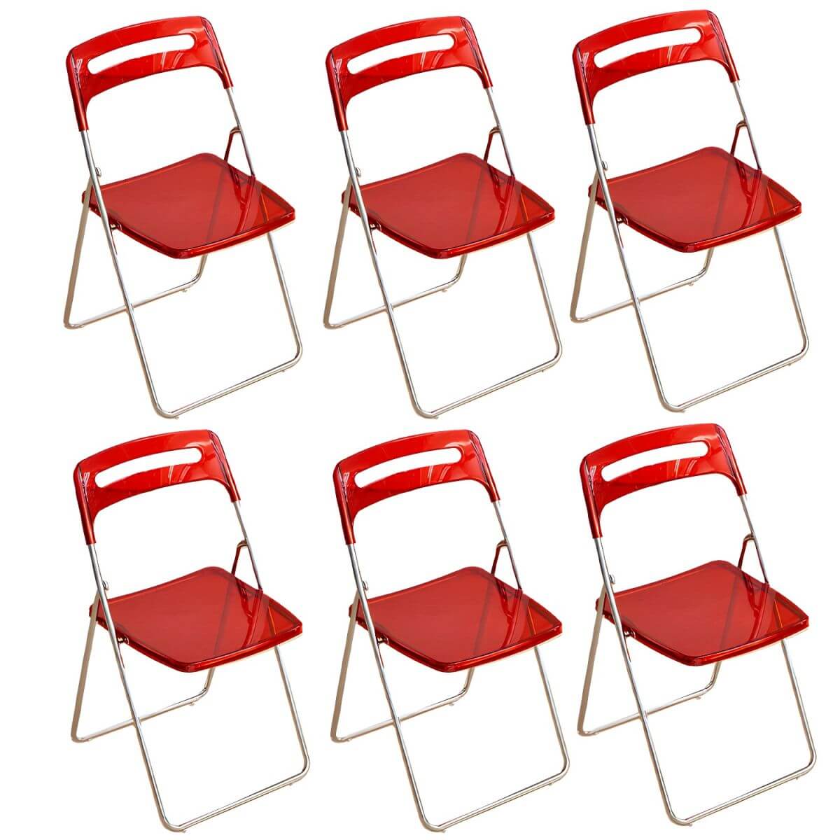 Modern collapsible open back side chair made of plastic and acrylic, ideal for kitchen and dining areas