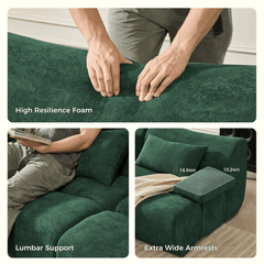 Modern Corduroy Sectional Sofa in Green & Brown