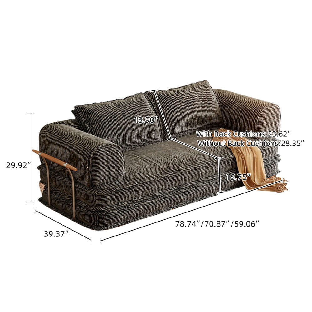 Modular foldable futon sofa bed with corduroy fabric, configurable as floor couch or sleeper