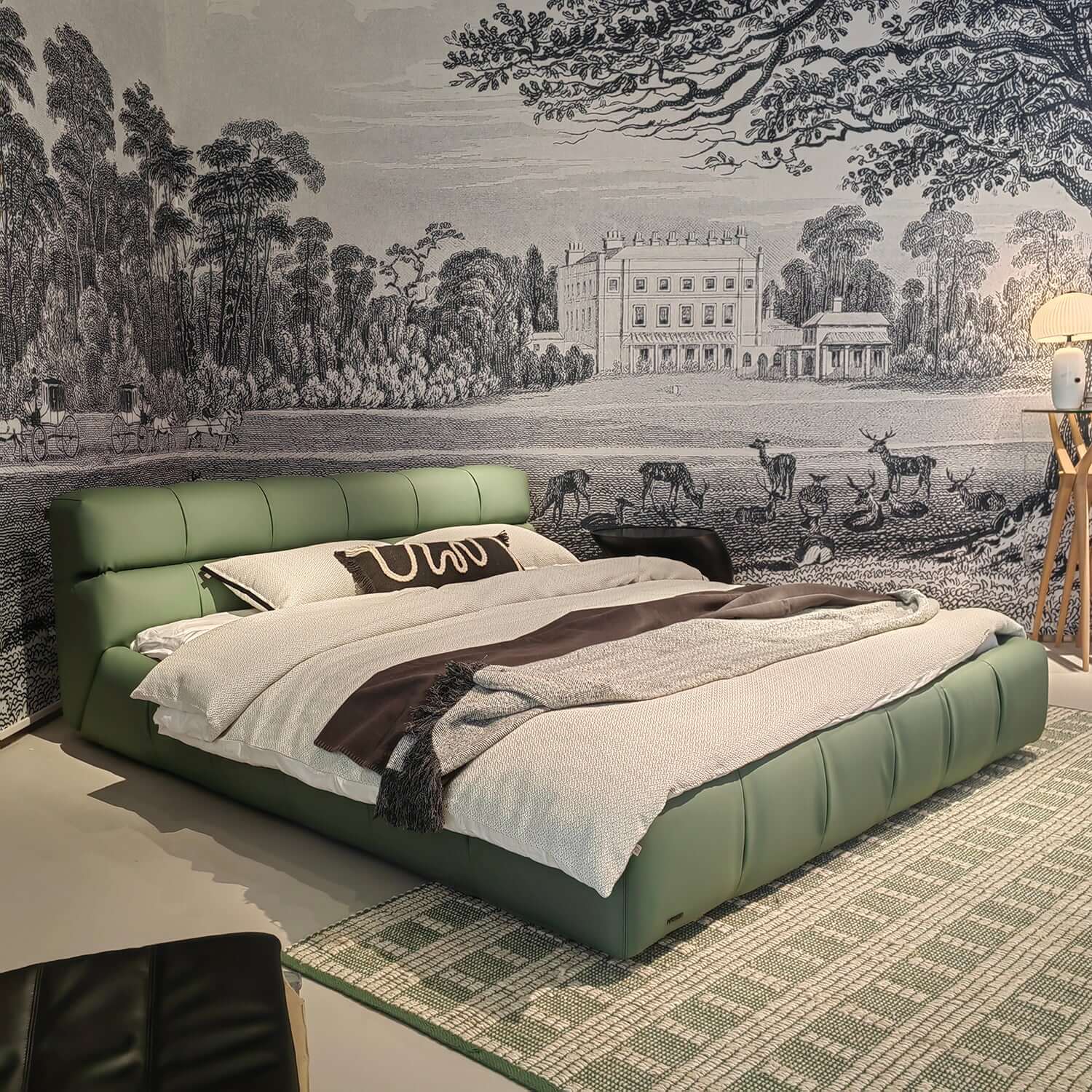 King-sized modern upholstered bed in leather and suede fabric for stylish bedroom decor