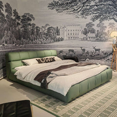 Modern Upholstered King Bed Available in Leather & Suede Fabric