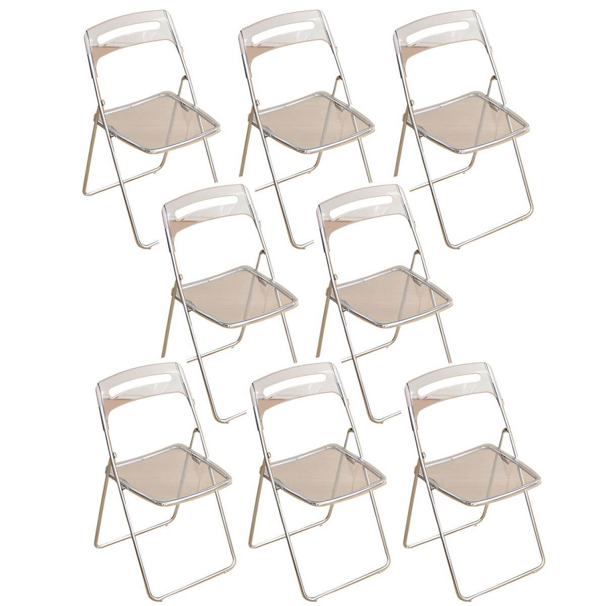 Modern collapsible open back side chair made of plastic and acrylic, ideal for kitchen and dining areas
