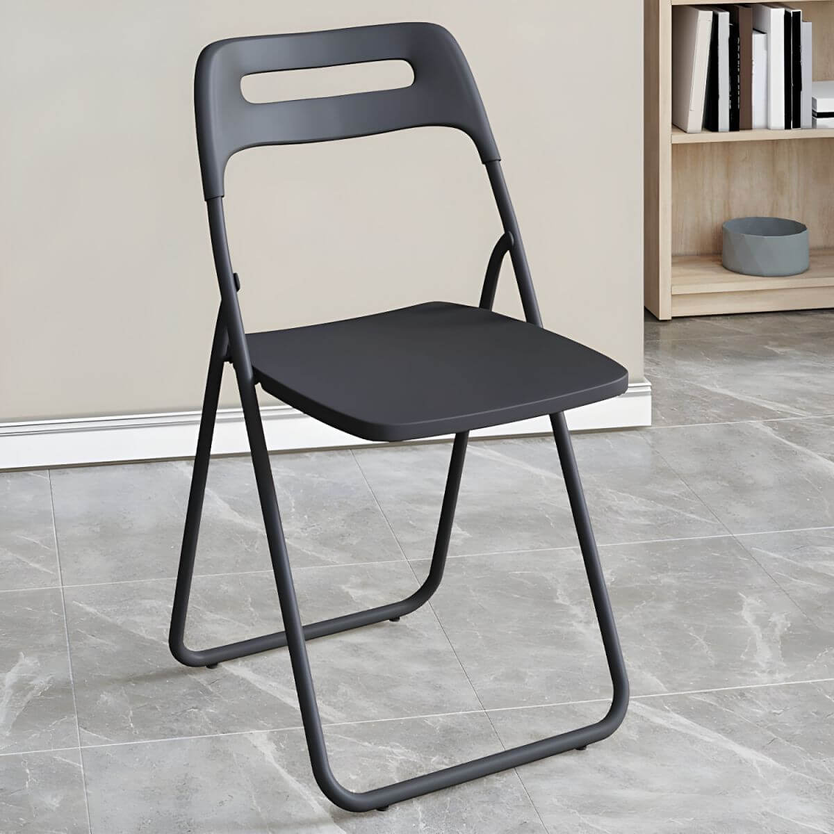 Modern collapsible open back side chair made of plastic and acrylic, ideal for kitchen and dining areas