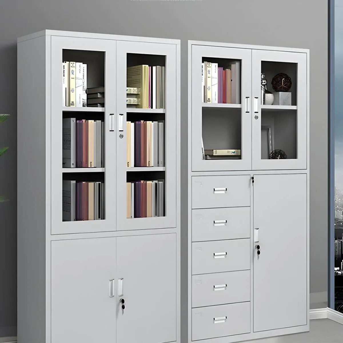 Fireproof Steel Storage Cabinet Series With Glass Doors and Lock