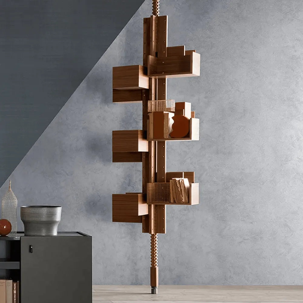 Floor-to-Ceiling Albero Wood Rotating Bookshelf, Sculptural Open Display