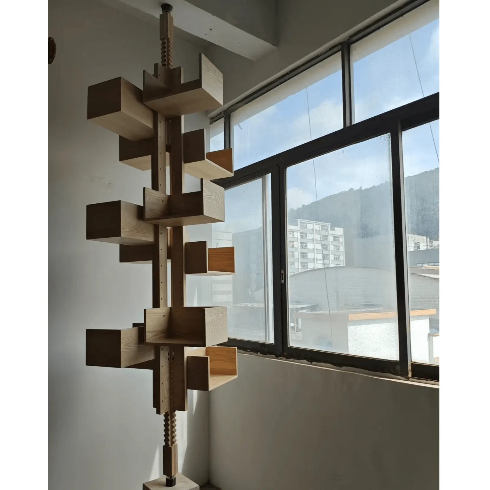 Floor-to-Ceiling Albero Wood Rotating Bookshelf, Sculptural Open Display