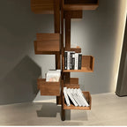 Floor-to-Ceiling Albero Wood Rotating Bookshelf, Sculptural Open Display