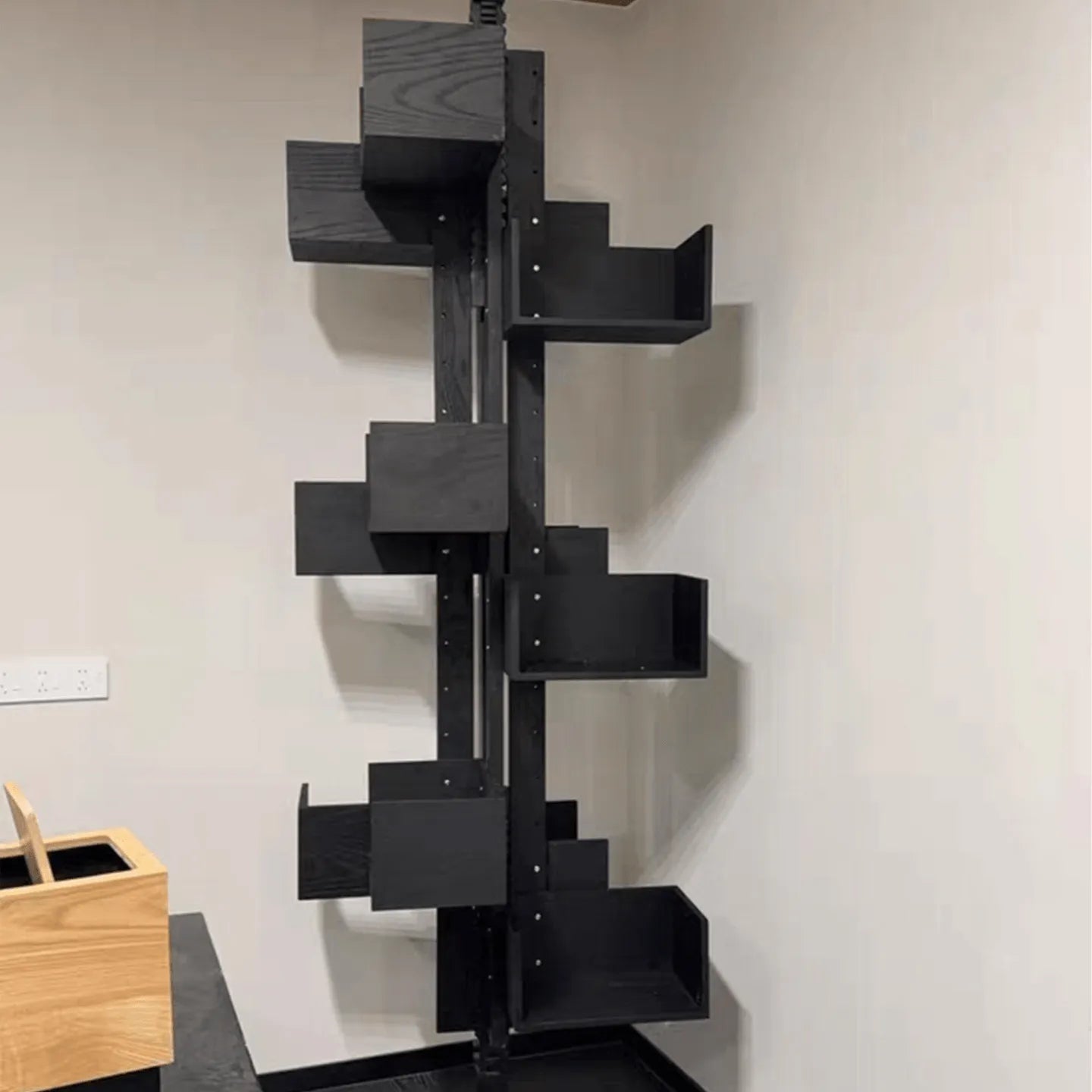Floor-to-Ceiling Albero Wood Rotating Bookshelf, Sculptural Open Display