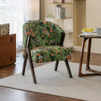 Floral Accent Chair With Curved Back and Dark Wood Frame Series