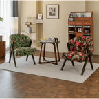 Floral Accent Chair With Curved Back and Dark Wood Frame Series