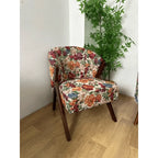 Floral Accent Chair With Curved Back and Dark Wood Frame Series