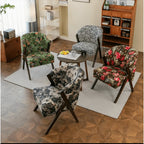 Floral Accent Chair With Curved Back and Dark Wood Frame Series