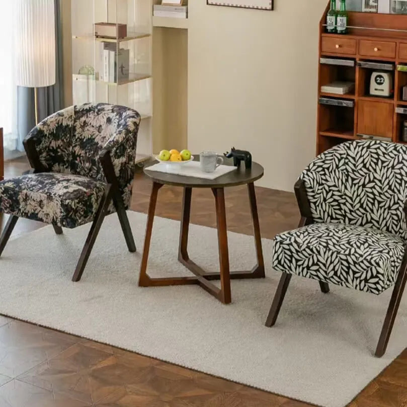 Floral Accent Chair With Curved Back and Dark Wood Frame Series