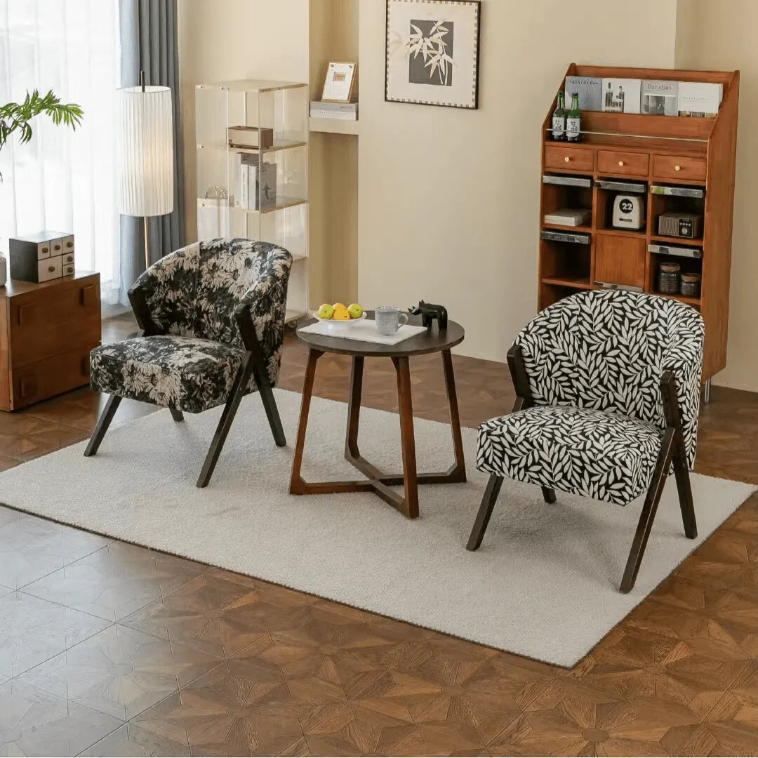Floral Accent Chair With Curved Back and Dark Wood Frame Series