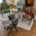 Floral Accent Chair With Curved Back and Dark Wood Frame Series