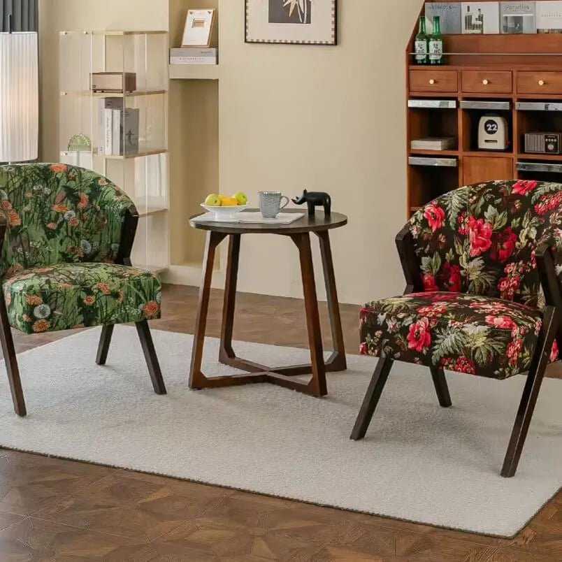 Floral Accent Chair With Curved Back and Dark Wood Frame Series Main Product Image
