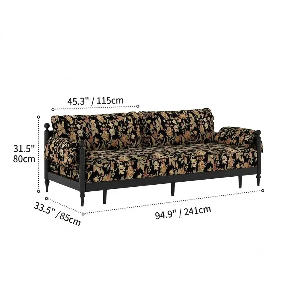 Floral Sofa Bed in Dark Walnut Ash Wood, Vintage Slim Frame Series