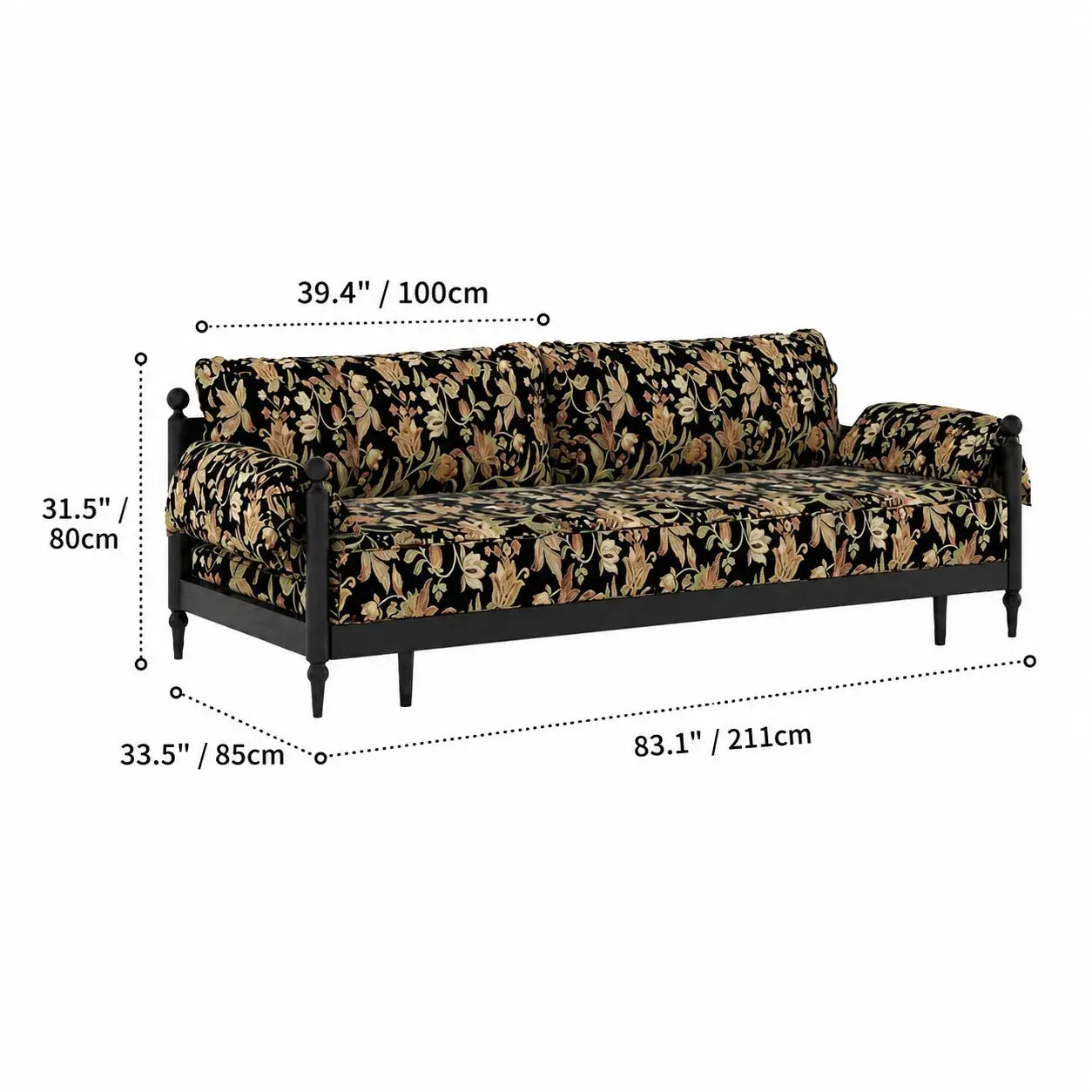 Floral Sofa Bed in Dark Walnut Ash Wood, Vintage Slim Frame Series