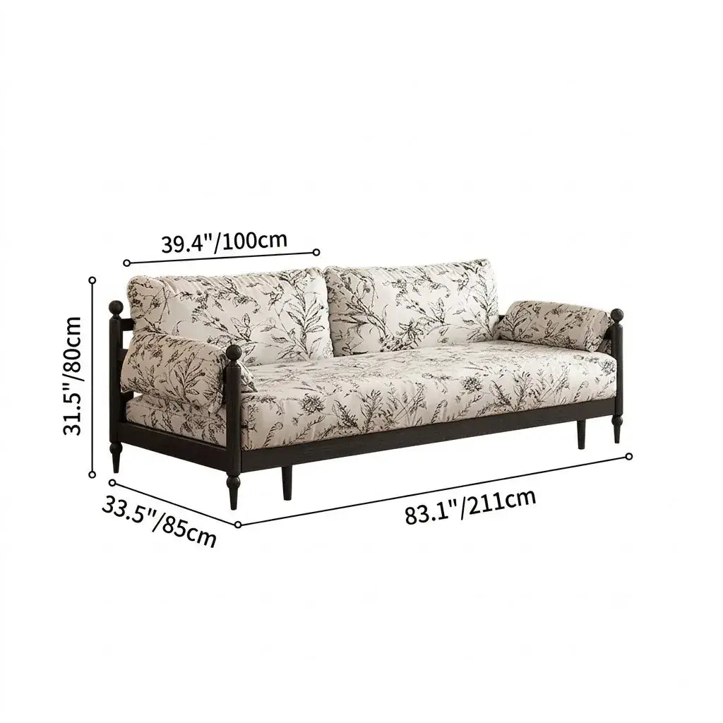 Floral Sofa Bed in Dark Walnut Ash Wood, Vintage Slim Frame Series