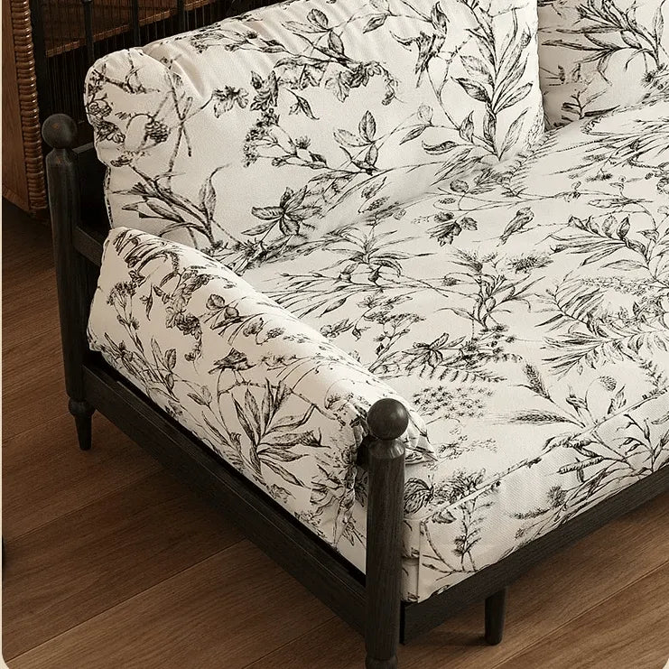 Floral Sofa Bed in Dark Walnut Ash Wood, Vintage Slim Frame Series