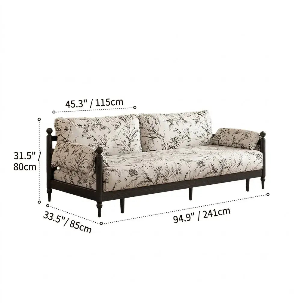 Floral Sofa Bed in Dark Walnut Ash Wood, Vintage Slim Frame Series