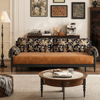 Floral Sofa Bed in Dark Walnut Ash Wood, Vintage Slim Frame Series