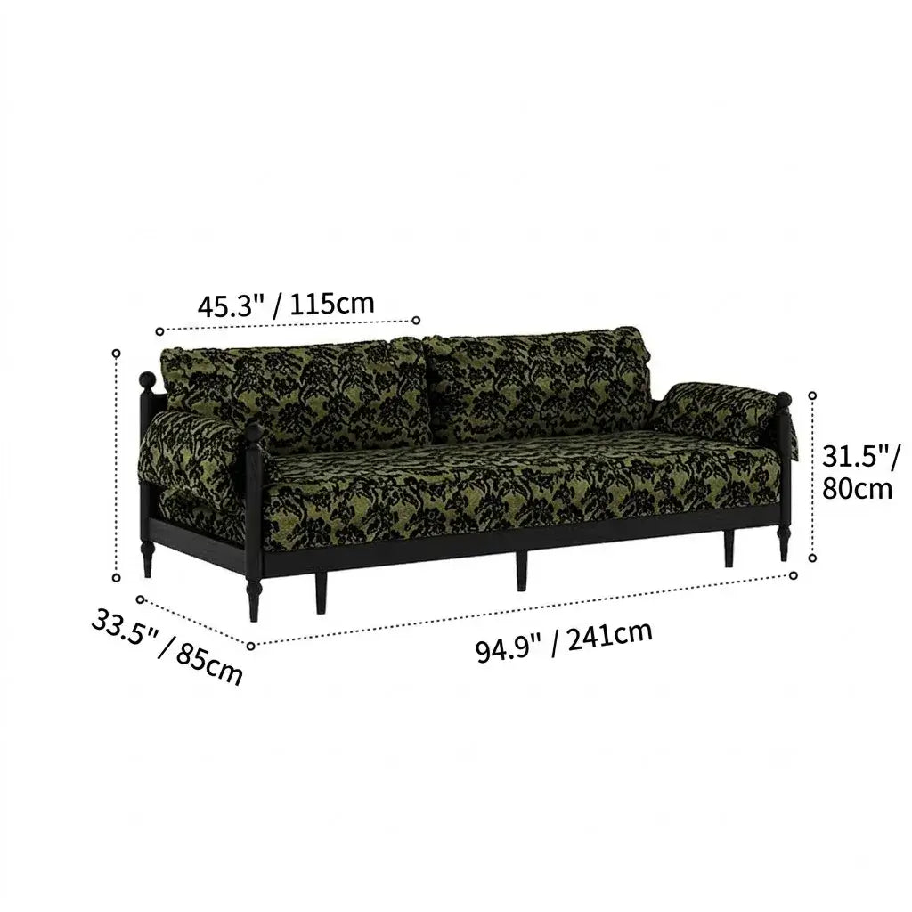 Floral Sofa Bed in Dark Walnut Ash Wood, Vintage Slim Frame Series