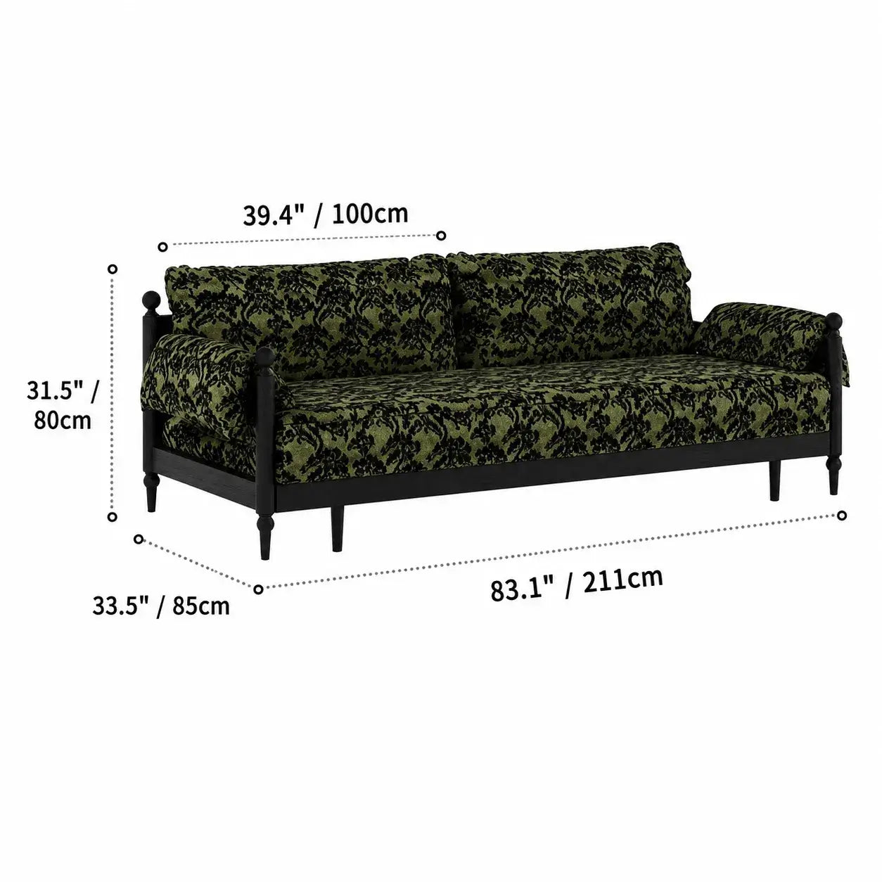 Floral Sofa Bed in Dark Walnut Ash Wood, Vintage Slim Frame Series