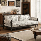 Floral Sofa Bed in Dark Walnut Ash Wood, Vintage Slim Frame Series