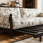 Floral Sofa Bed in Dark Walnut Ash Wood, Vintage Slim Frame Series