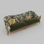 Floral Sofa With Ash Wood Frame, French Vintage Lounge Silhouette