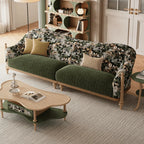 Floral Sofa With Ash Wood Frame, French Vintage Lounge Silhouette