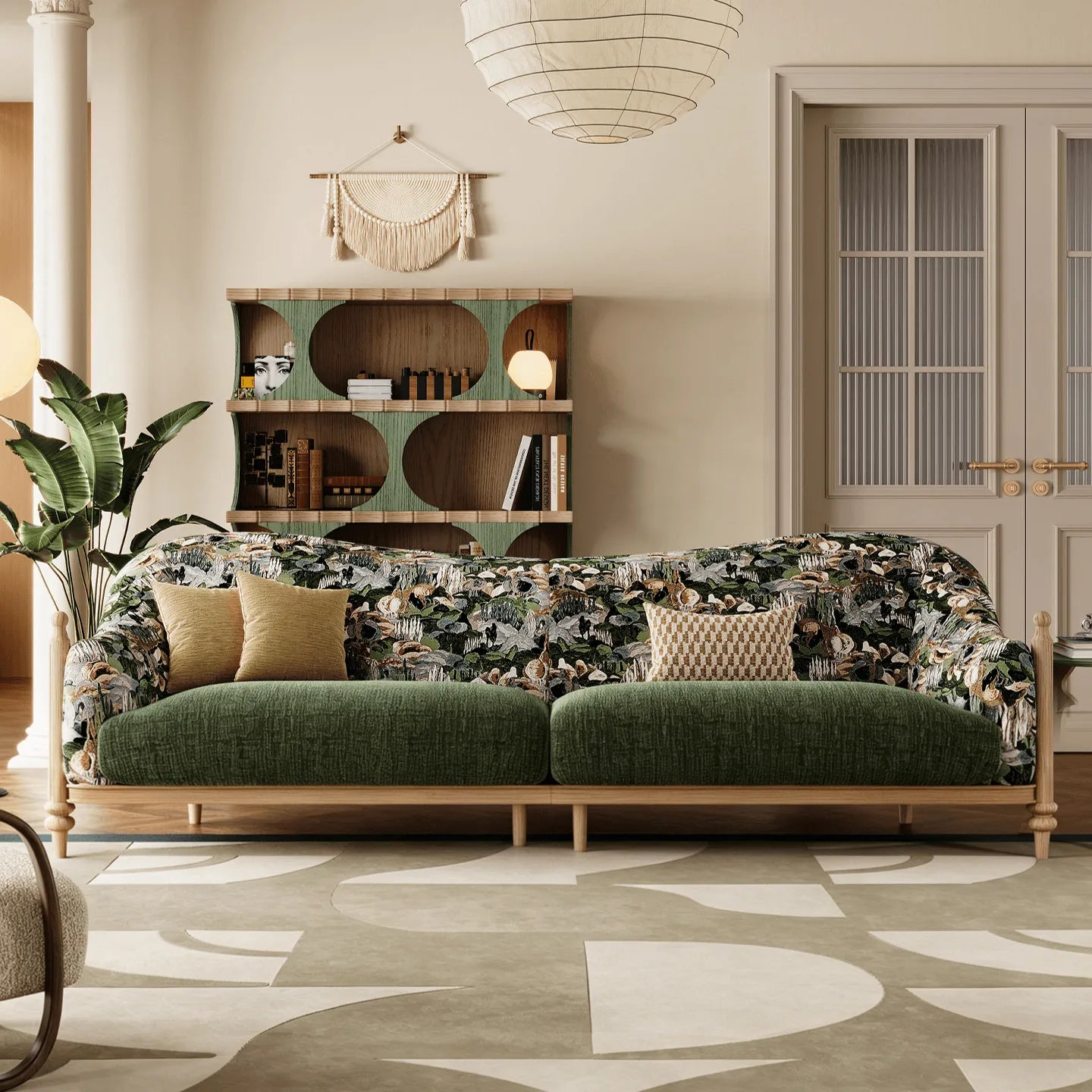 Floral Sofa With Ash Wood Frame, French Vintage Lounge Silhouette Main Product Image