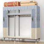Floral Steel Sliding Door Wardrobe Armoire With Shelves And Rod