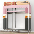 Floral Steel Sliding Door Wardrobe Armoire With Shelves And Rod
