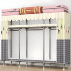 Floral Steel Sliding Door Wardrobe Armoire With Shelves And Rod