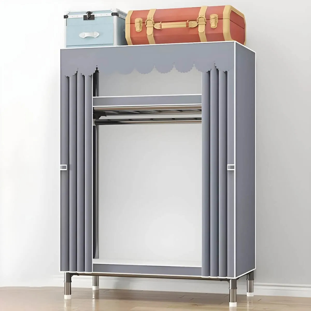 Floral Steel Sliding Door Wardrobe Armoire With Shelves And Rod
