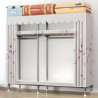 Floral Steel Sliding Door Wardrobe Armoire With Shelves And Rod