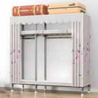 Floral Steel Sliding Door Wardrobe Armoire With Shelves And Rod