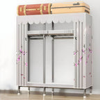 Floral Steel Sliding Door Wardrobe Armoire With Shelves And Rod