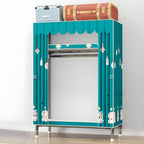 Floral Steel Sliding Door Wardrobe Armoire With Shelves And Rod