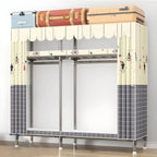 Floral Steel Sliding Door Wardrobe Armoire With Shelves And Rod
