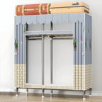 Floral Steel Sliding Door Wardrobe Armoire With Shelves And Rod