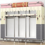 Floral Steel Sliding Door Wardrobe Armoire With Shelves And Rod