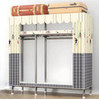 Floral Steel Sliding Door Wardrobe Armoire With Shelves And Rod