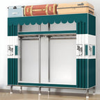 Floral Steel Sliding Door Wardrobe Armoire With Shelves And Rod