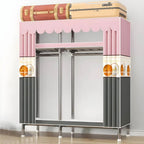 Floral Steel Sliding Door Wardrobe Armoire With Shelves And Rod