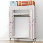 Floral Steel Sliding Door Wardrobe Armoire With Shelves And Rod