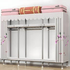 Floral Steel Sliding Door Wardrobe Armoire With Shelves And Rod